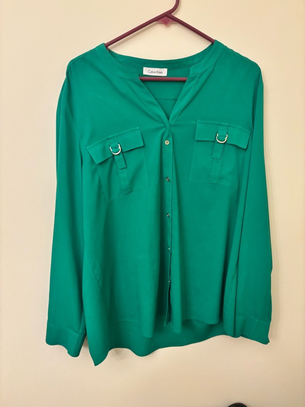 Calvin Klein Emerald Green Long Sleeve Button-Front Shirt